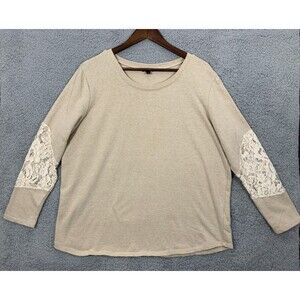 HANNAH Beige Tan Lace Windowed Long Sleeve Blouse Shirt Top Prairie Cottagecore